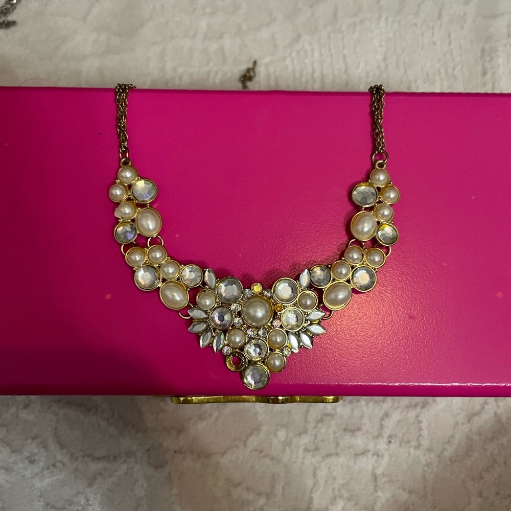 Beautiful gold necklace with gemstones and pearls